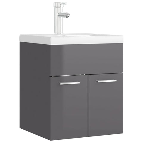 vidaXL Sink Cabinet with Built-in Basin High Gloss Grey Engineered Wood