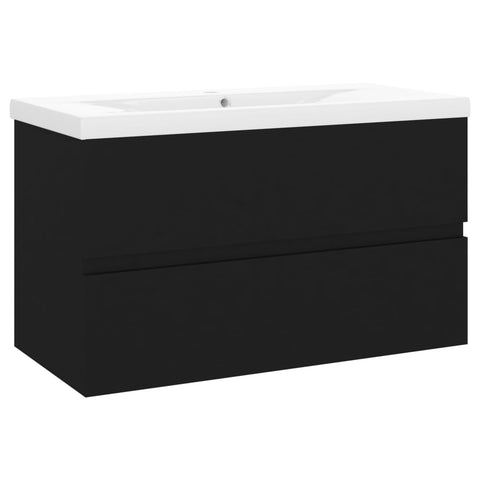 vidaXL Sink Cabinet with Built-in Basin Black Engineered Wood