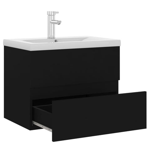 vidaXL Sink Cabinet with Built-in Basin Black Engineered Wood
