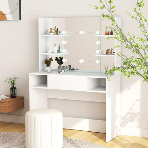 vidaXL Makeup Table with LED Lights 100x40x135 cm MDF White