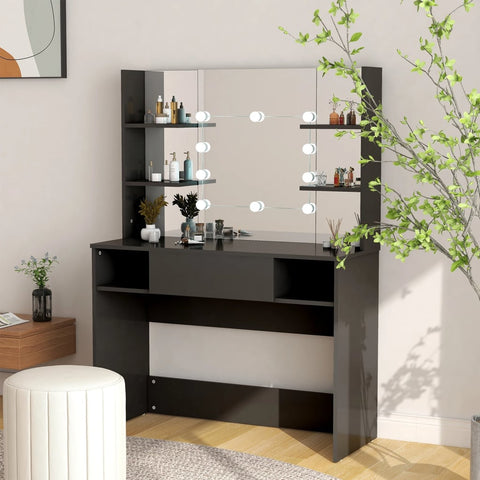vidaXL Makeup Table with LED Lights 100x40x135 cm MDF Black