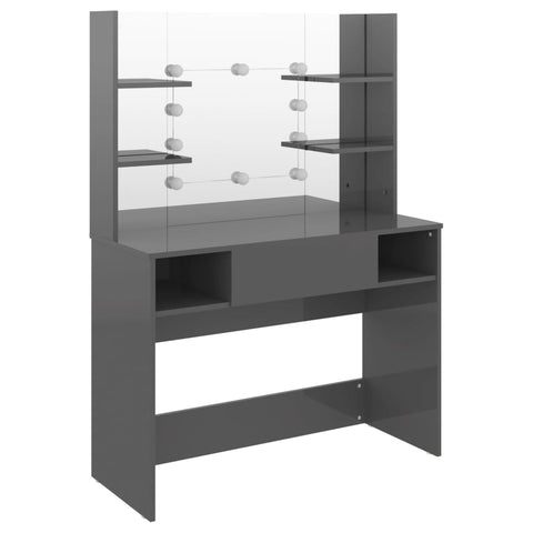 vidaXL Makeup Table with LED Lights 100x40x135 cm MDF Shining Grey