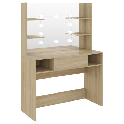 vidaXL Makeup Table with LED Lights 100x40x135 cm MDF Oak