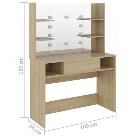 vidaXL Makeup Table with LED Lights 100x40x135 cm MDF Oak