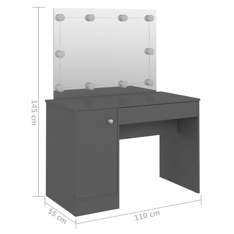 vidaXL Makeup Table with LED Lights 110x55x145 cm MDF Grey