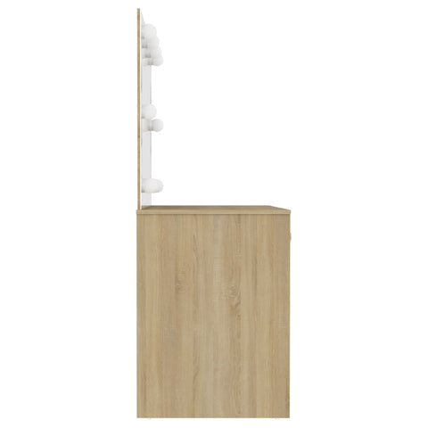 vidaXL Makeup Table with LED Lights 110x55x145 cm MDF Oak