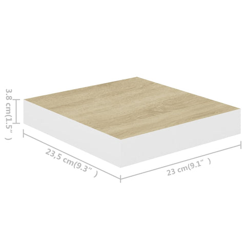 vidaXL Floating Wall Shelves 2 pcs Oak and White 23x23.5x3.8 cm MDF