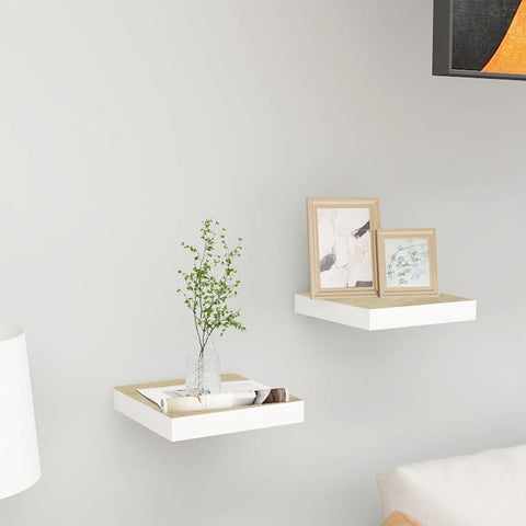 vidaXL Floating Wall Shelves 2 pcs Oak and White 23x23.5x3.8 cm MDF
