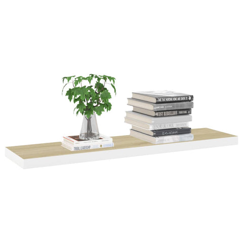 vidaXL Floating Wall Shelf Oak and White 90x23.5x3.8 cm MDF