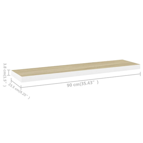 vidaXL Floating Wall Shelf Oak and White 90x23.5x3.8 cm MDF