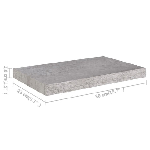 vidaXL Floating Wall Shelf Concrete Grey 50x23x3.8 cm MDF