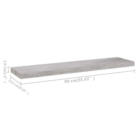 vidaXL Floating Wall Shelf Concrete Grey 90x23.5x3.8 cm MDF