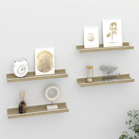vidaXL Wall Shelves 4 pcs White and Sonoma Oak 40x9x3 cm