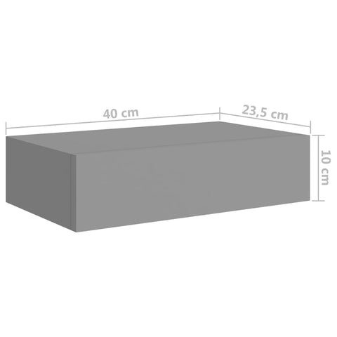 vidaXL Wall-mounted Drawer Shelf Grey 40x23.5x10cm MDF