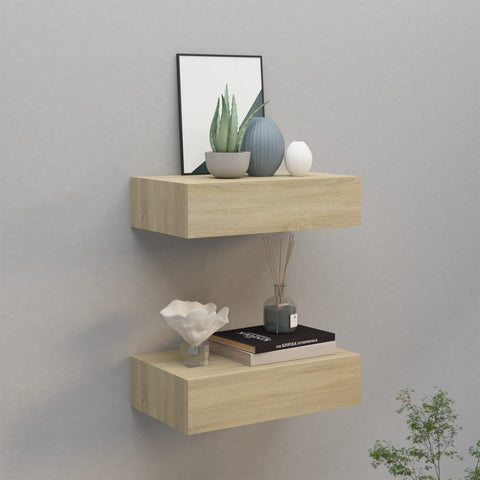 vidaXL Wall-mounted Drawer Shelves 2 pcs Oak 40x23.5x10cm MDF