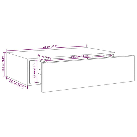 vidaXL Wall-mounted Drawer Shelf Oak and White 40x23.5x10cm MDF