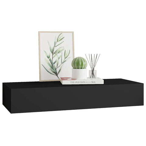 vidaXL Wall-mounted Drawer Shelf Black 60x23.5x10cm MDF