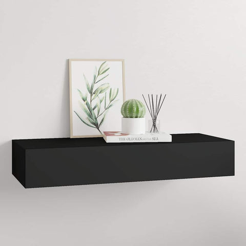 vidaXL Wall-mounted Drawer Shelf Black 60x23.5x10cm MDF