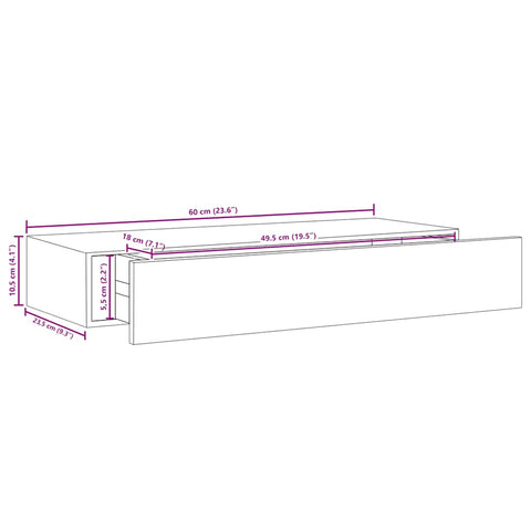 vidaXL Wall-mounted Drawer Shelf Oak and White 60x23.5x10cm MDF