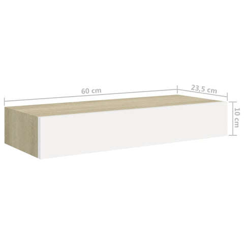 vidaXL Wall Drawer Shelves 2 pcs Oak and White 60x23.5x10cm MDF