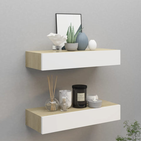 vidaXL Wall Drawer Shelves 2 pcs Oak and White 60x23.5x10cm MDF