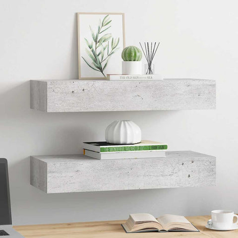 vidaXL Wall Drawer Shelves 2 pcs Concrete Grey 60x23.5x10cm MDF