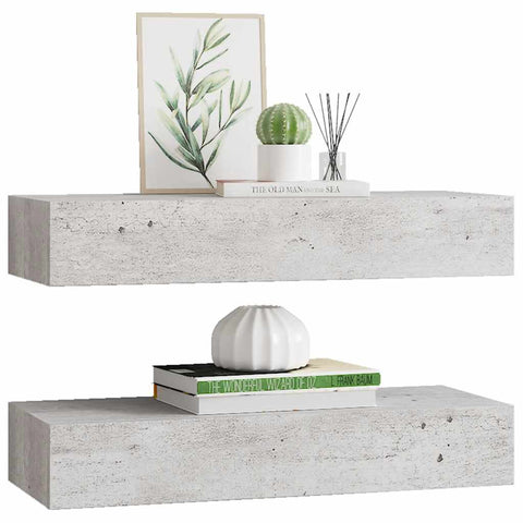 vidaXL Wall Drawer Shelves 2 pcs Concrete Grey 60x23.5x10cm MDF