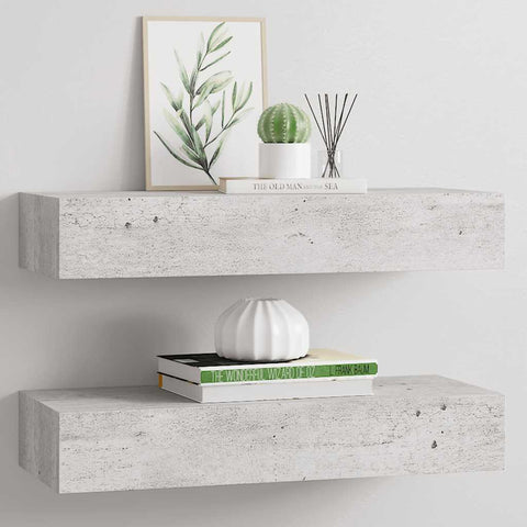 vidaXL Wall Drawer Shelves 2 pcs Concrete Grey 60x23.5x10cm MDF