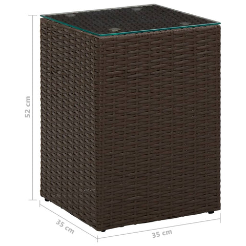 vidaXL Side Table with Glass Top Brown 35x35x52 cm Poly Rattan