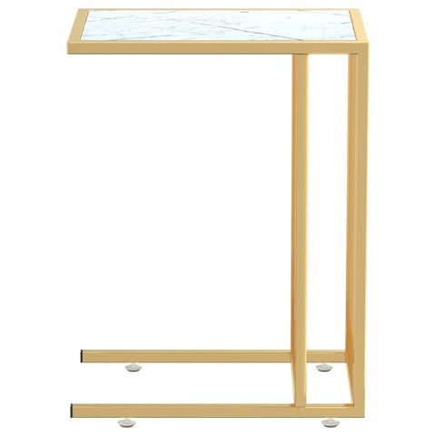 vidaXL Computer Side Table White Marble 50x35x65 cm Tempered Glass