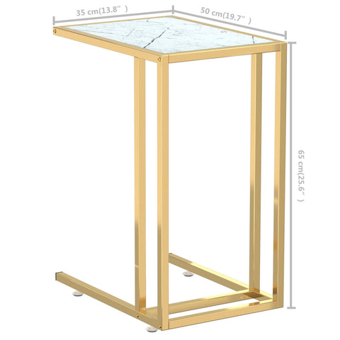 vidaXL Computer Side Table White Marble 50x35x65 cm Tempered Glass