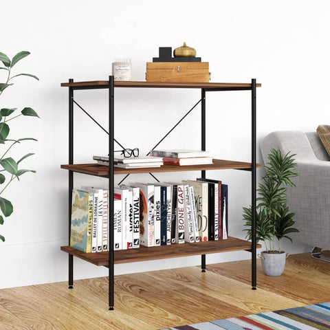 vidaXL 3-Tier Shelving Unit Black and Dark Wood 80x40x92 cm