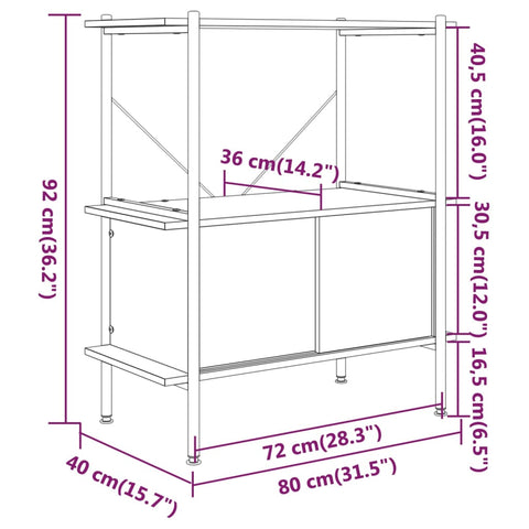vidaXL 3-Tier Shelving Unit with Cabinet 80x40x92 cm Steel and Engineered Wood