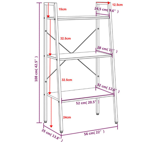 vidaXL 3-Tier Standing Shelf Black 56x35x108 cm
