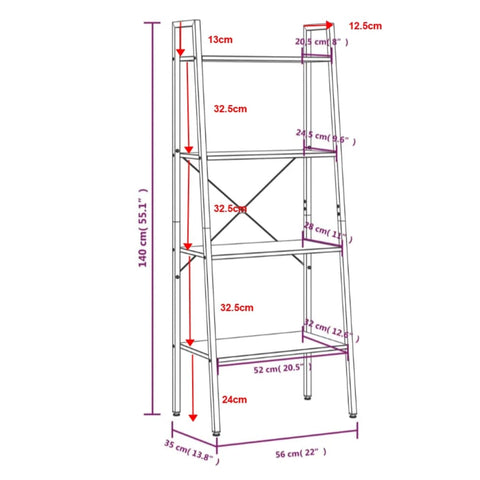 vidaXL 4-Tier Standing Shelf Dark Brown and Black 56x35x140 cm