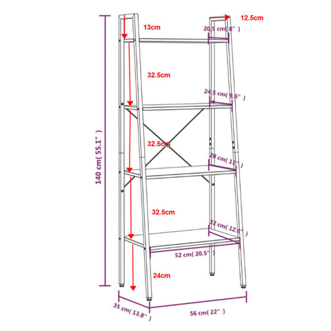 vidaXL 4-Tier Standing Shelf Black 56x35x140 cm