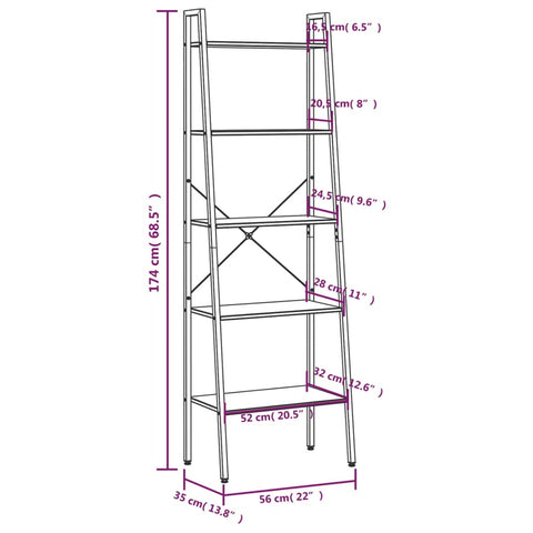 vidaXL 5-Tier Standing Shelf Light Brown and Black 56x35x174 cm