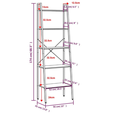 vidaXL 5-Tier Standing Shelf Dark Brown and Black 56x35x174 cm
