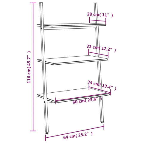 vidaXL 3-Tier Leaning Shelf Light Brown and Black 64x34x116 cm
