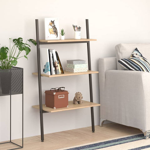 vidaXL 3-Tier Leaning Shelf Light Brown and Black 64x34x116 cm