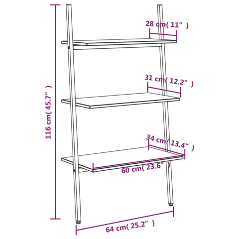 vidaXL 3-Tier Leaning Shelf Black 64x34x116 cm