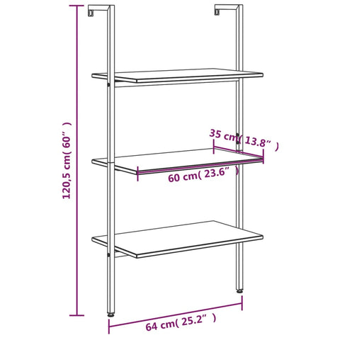 vidaXL 3-Tier Leaning Shelf Black 64x35x120.5 cm