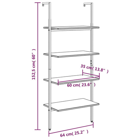 vidaXL 4-Tier Leaning Shelf Light Brown and Black 64x35x152.5 cm