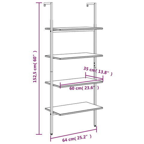 vidaXL 4-Tier Leaning Shelf Dark Brown and Black 64x35x152.5 cm