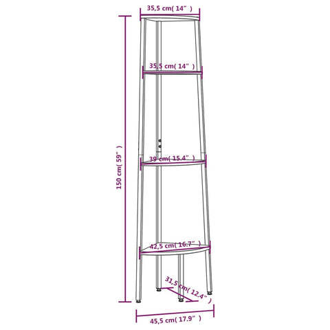 vidaXL 4-Tier Corner Shelf Black 45.5x31.5x150 cm