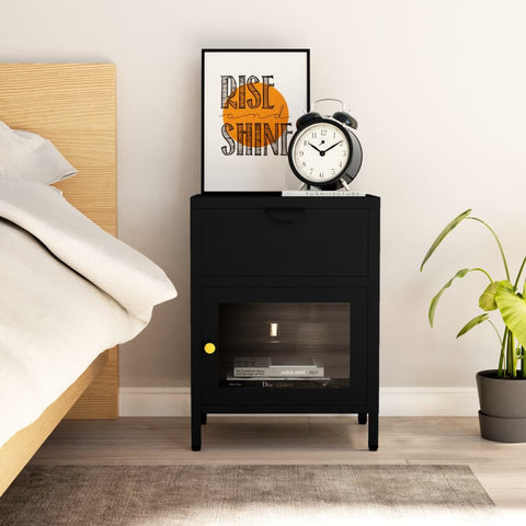 vidaXL Nightstand Black 40x30x54.5 cm Steel and Glass