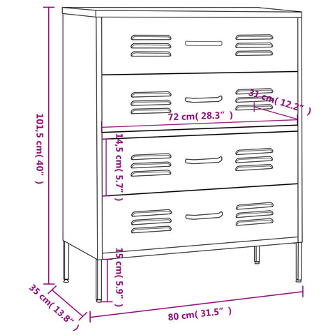 vidaXL Chest of Drawers Navy Blue 80x35x101.5 cm Steel
