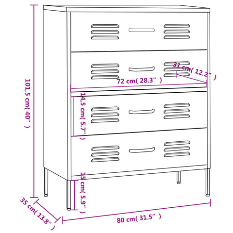 vidaXL Chest of Drawers Anthracite 80x35x101.5 cm Steel