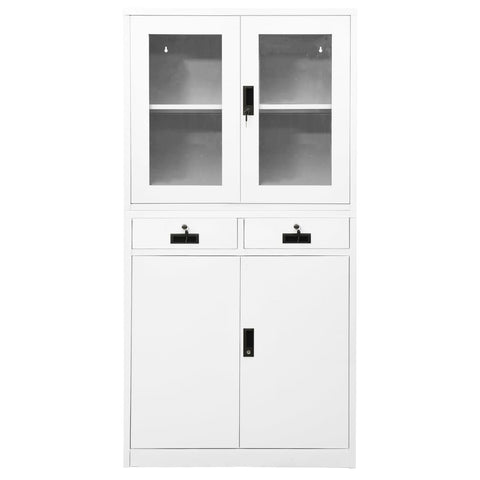 vidaXL Office Cabinet White 90x40x180 cm Steel and Tempered Glass