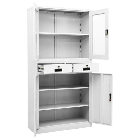 vidaXL Office Cabinet White 90x40x180 cm Steel and Tempered Glass